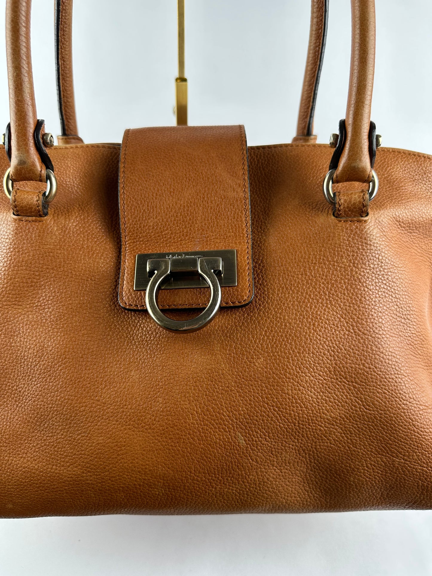Vintage Salvatore Ferragamo Pumpkin Grained Leather Cabas
