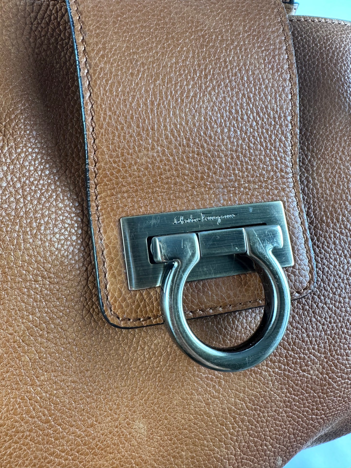 Vintage Salvatore Ferragamo Pumpkin Grained Leather Cabas