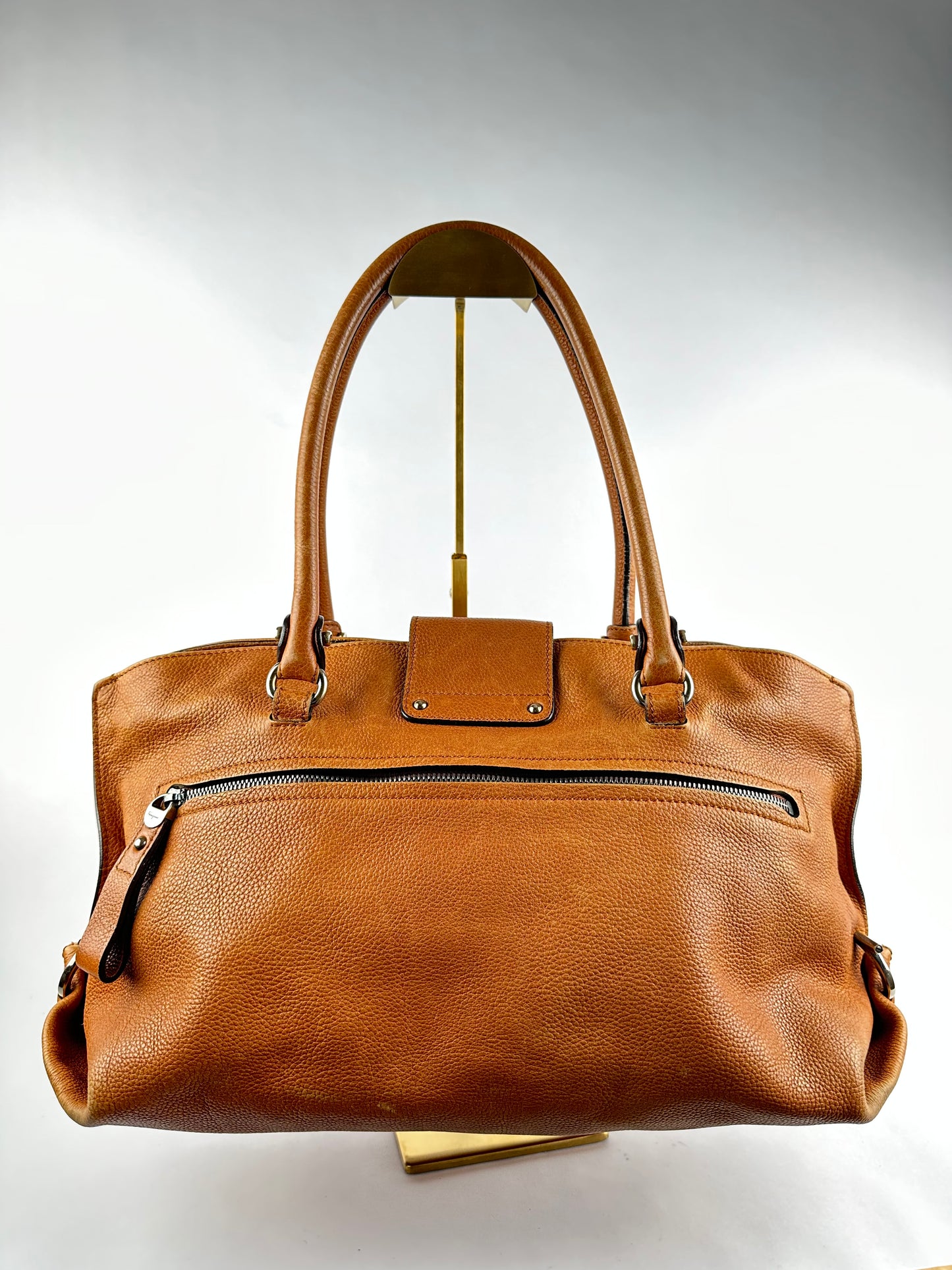 Vintage Salvatore Ferragamo Pumpkin Grained Leather Cabas