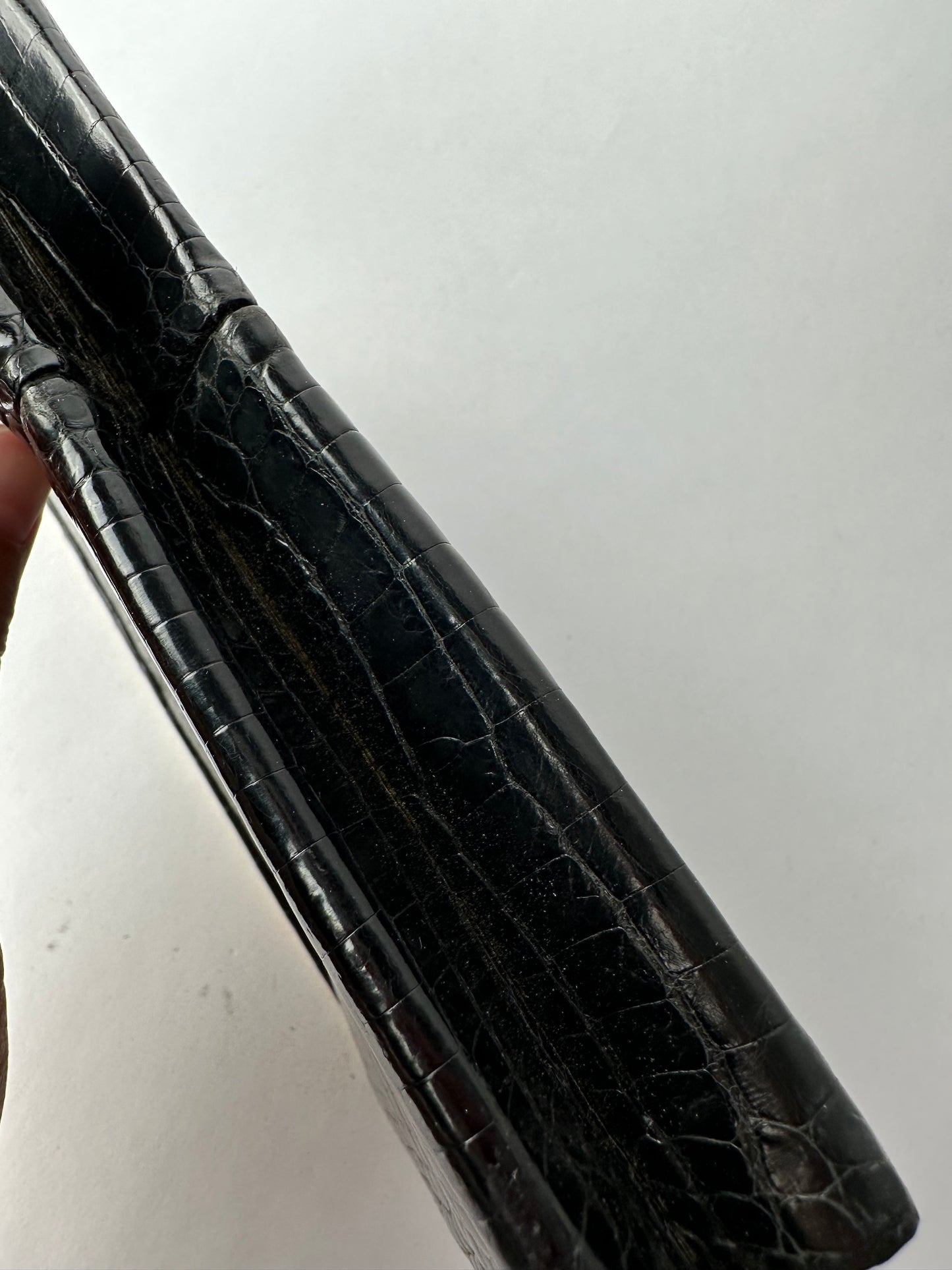 ANONYMOUS black exotic leather clutch bag with gold-plated metal clasp