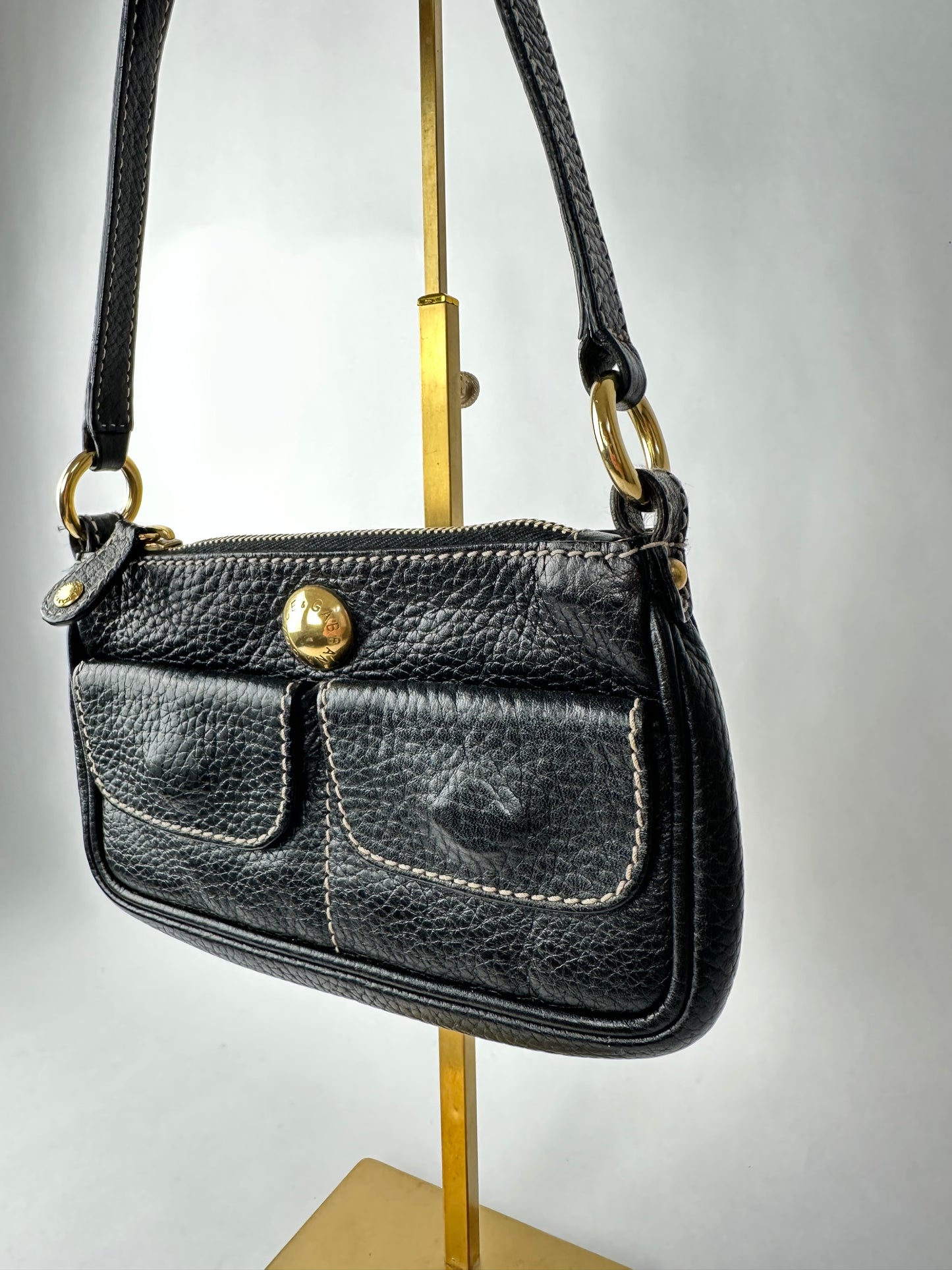 DOLCE & GABBANA small black shoulder bag with white stitching