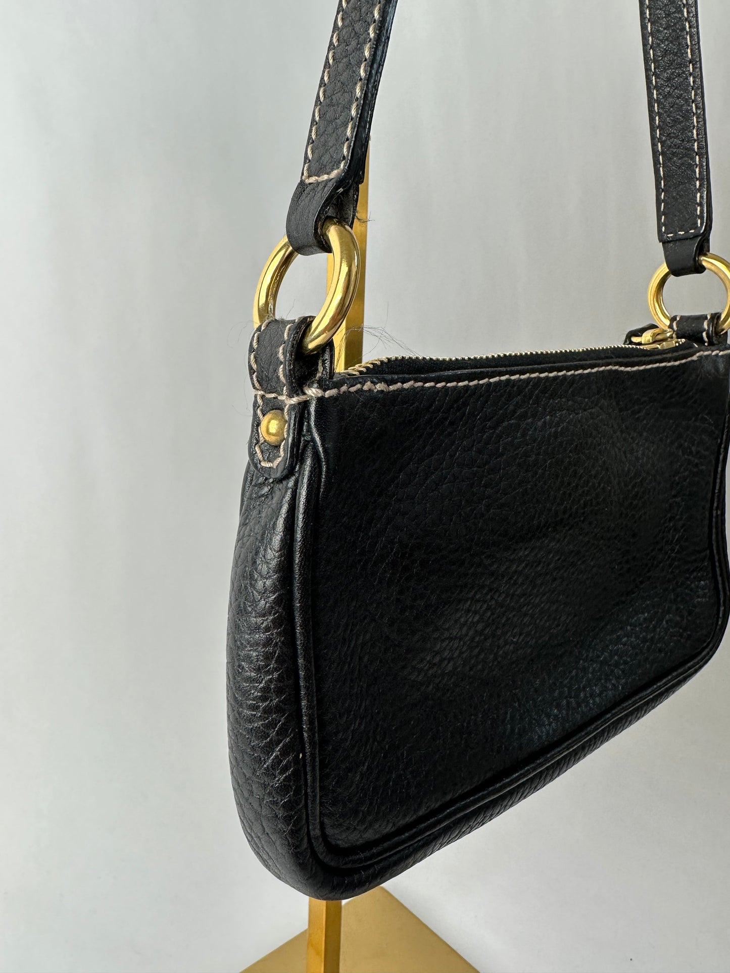 DOLCE & GABBANA small black shoulder bag with white stitching