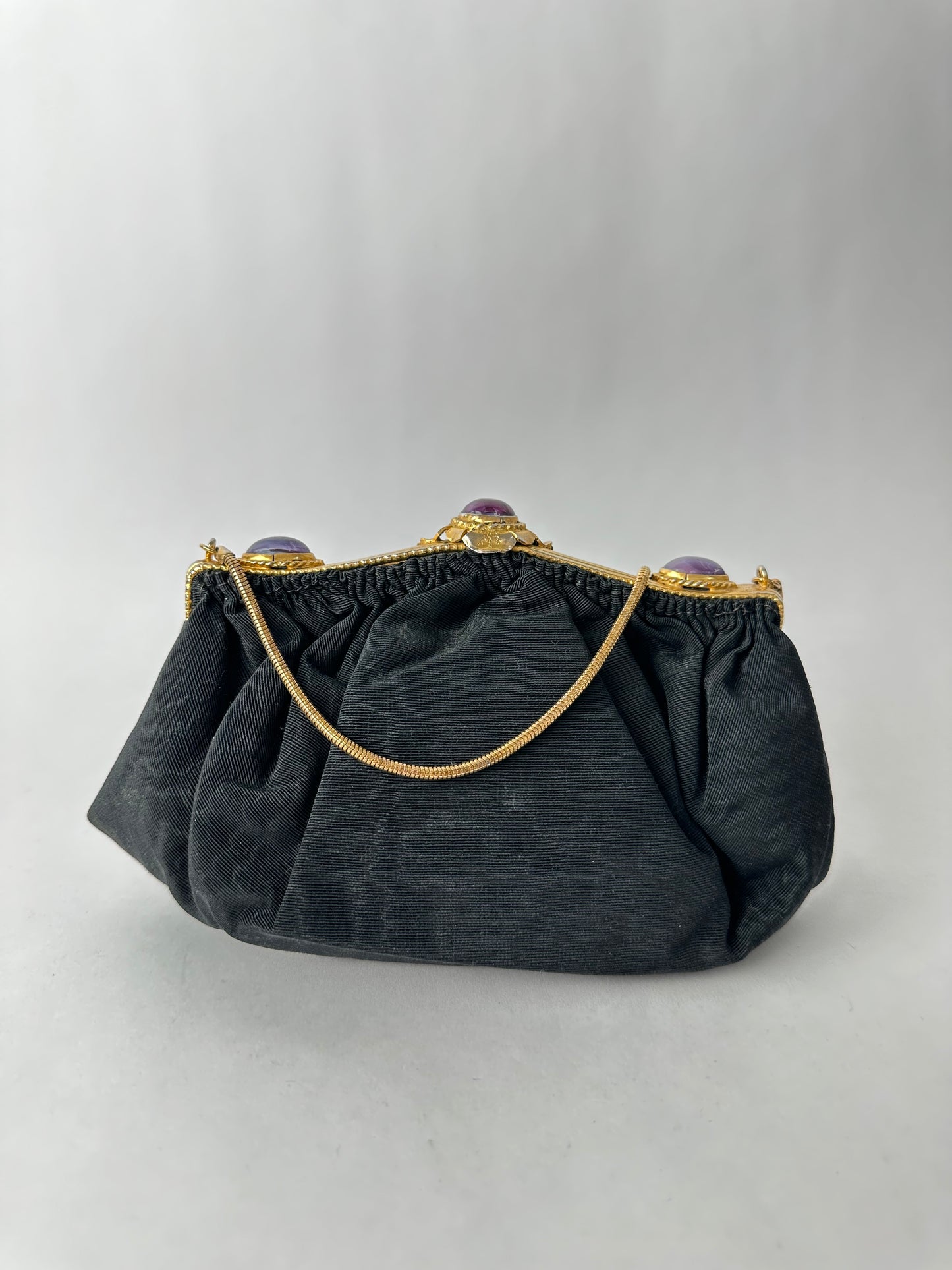 MINAUDIERE black canvas with 3 purple stones