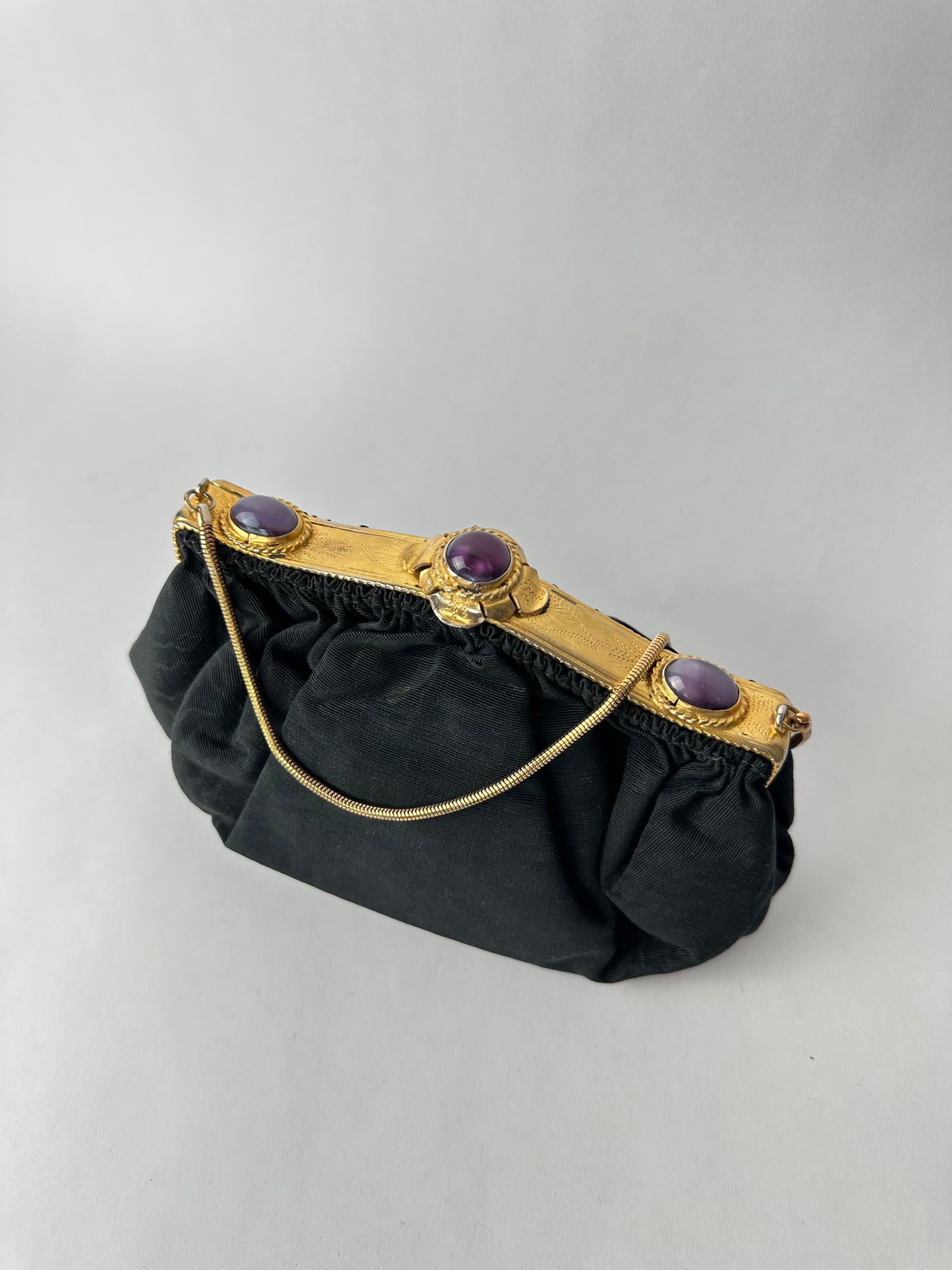 MINAUDIERE black canvas with 3 purple stones
