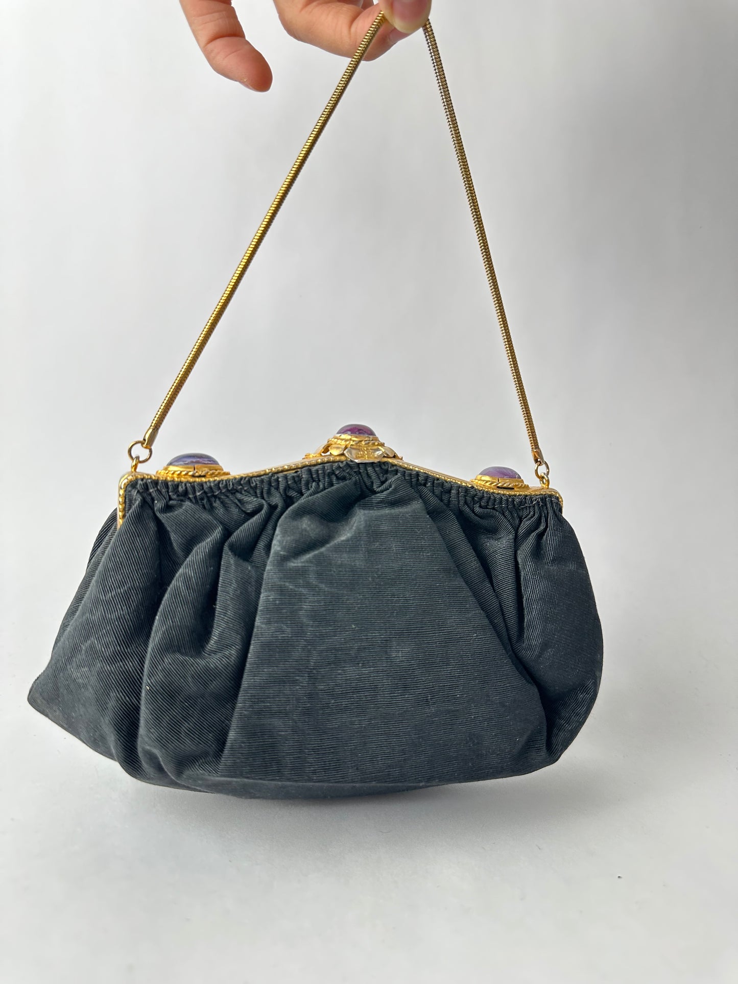 MINAUDIERE black canvas with 3 purple stones