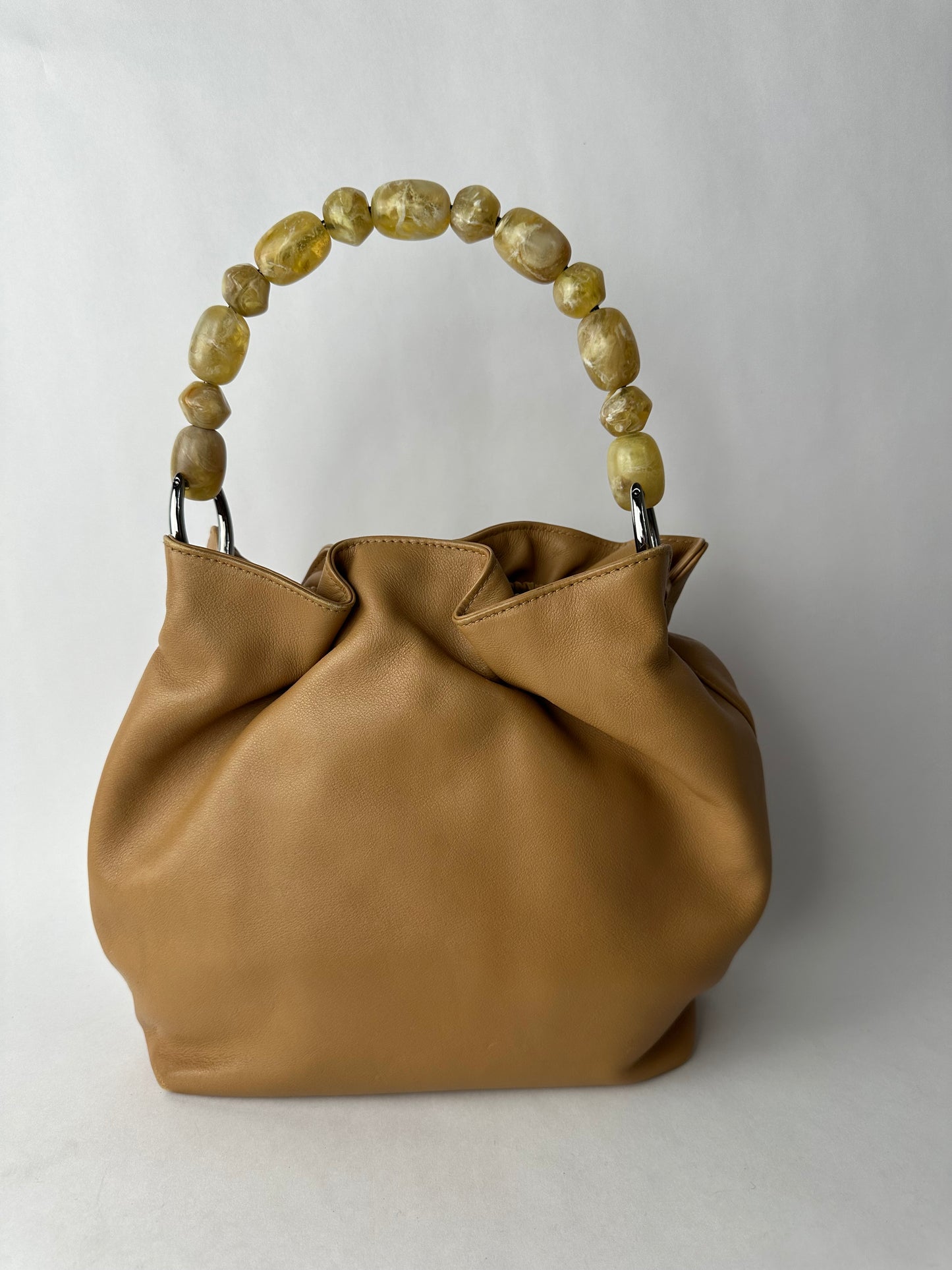 CHRISTIAN DIOR small malice bag in beige gathered leather, marbled resin beads