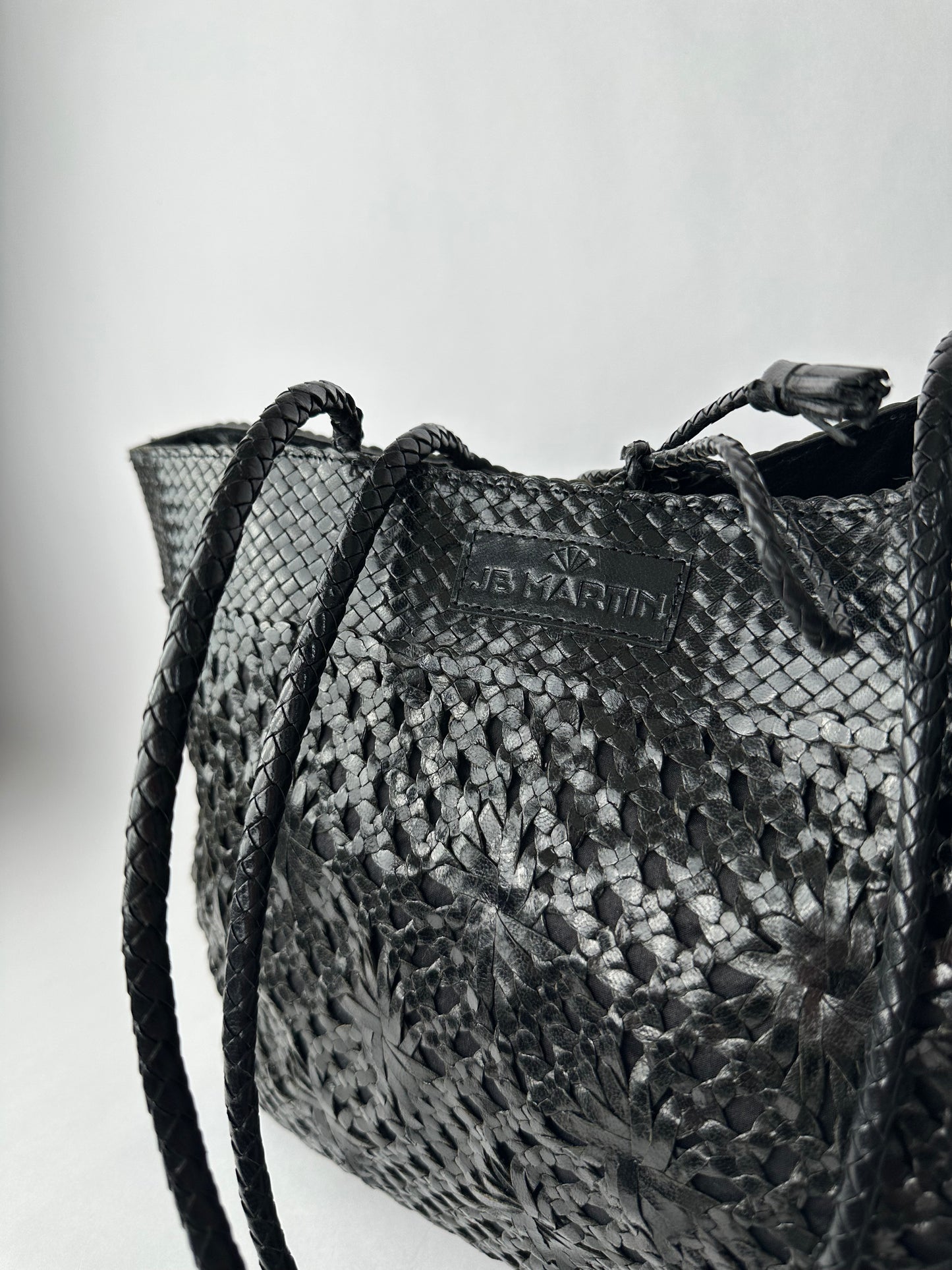 Black leather tote bag