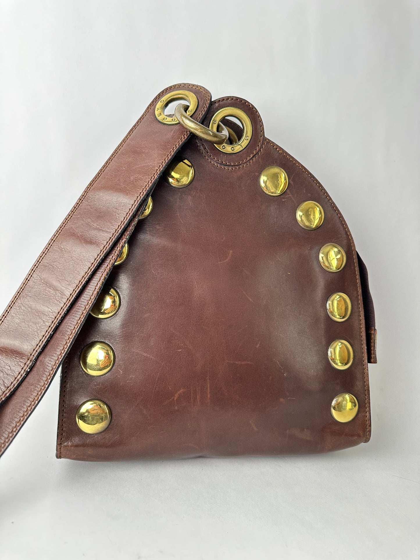 ANONYMOUS brown leather and gold stud bag