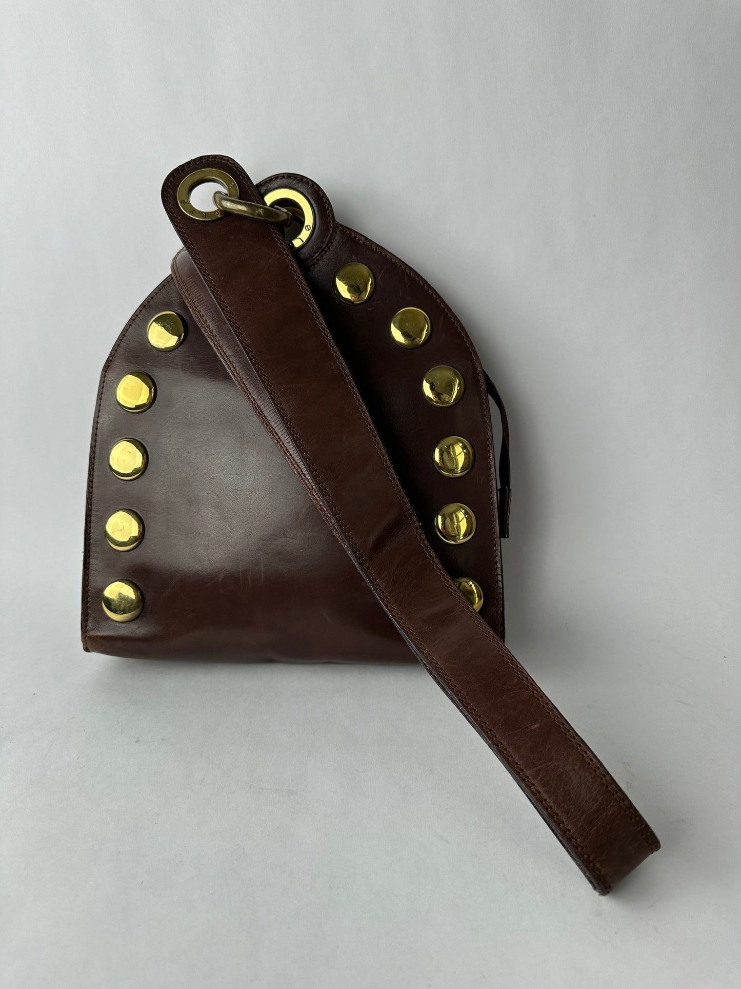 ANONYMOUS brown leather and gold stud bag