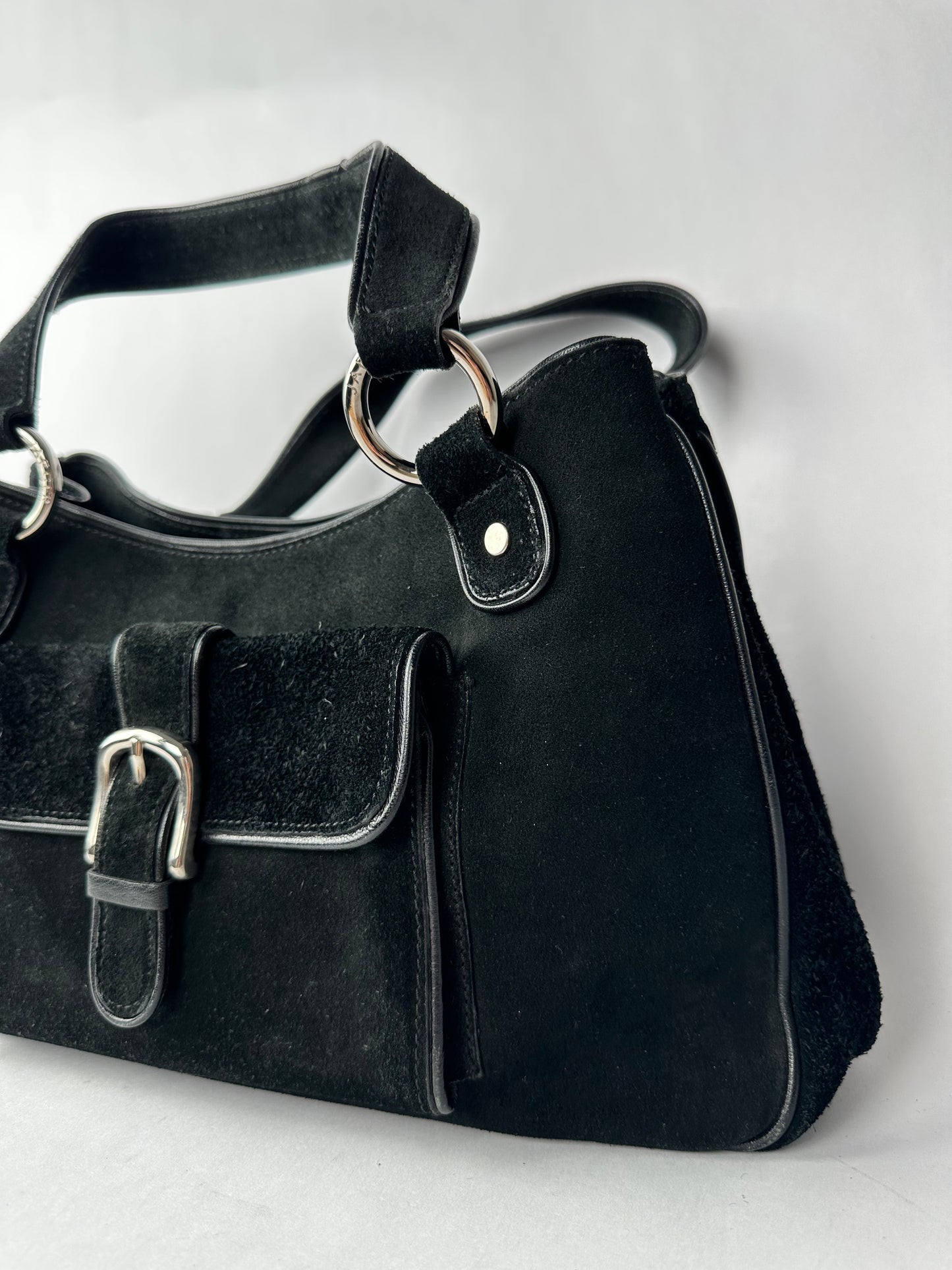 JAEGER black suede shoulder bag with buckle