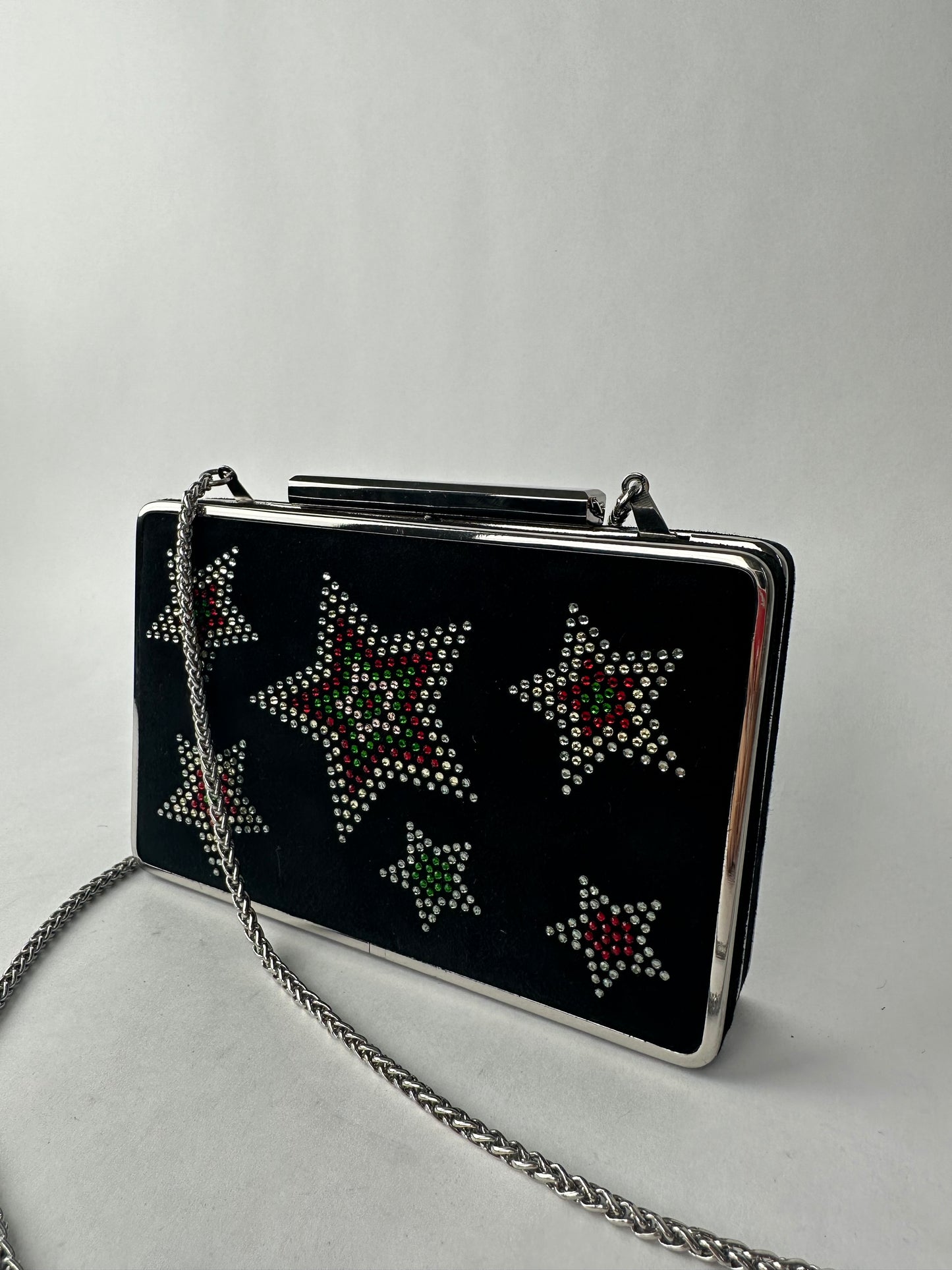LK BENNET black suede small bag decorated with stars and silver chain