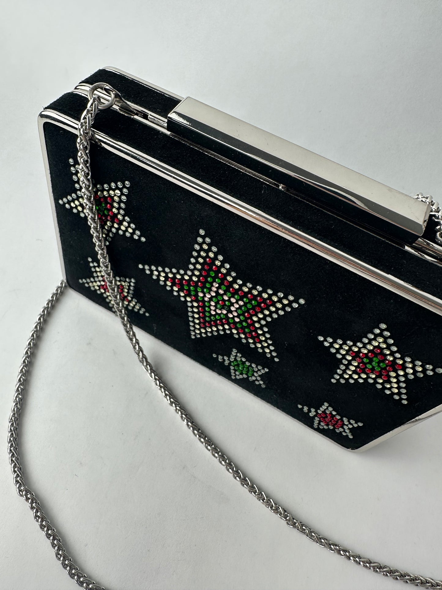 LK BENNET black suede small bag decorated with stars and silver chain