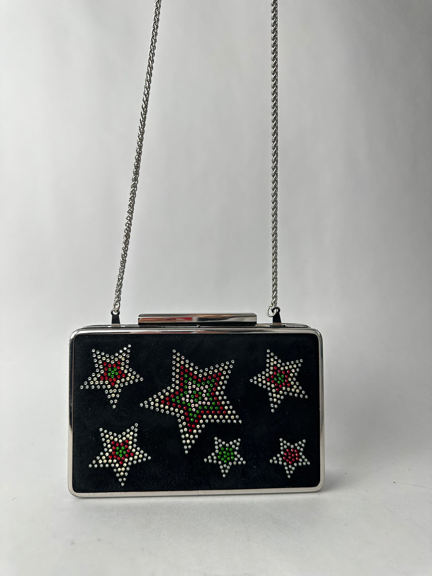 LK BENNET black suede small bag decorated with stars and silver chain