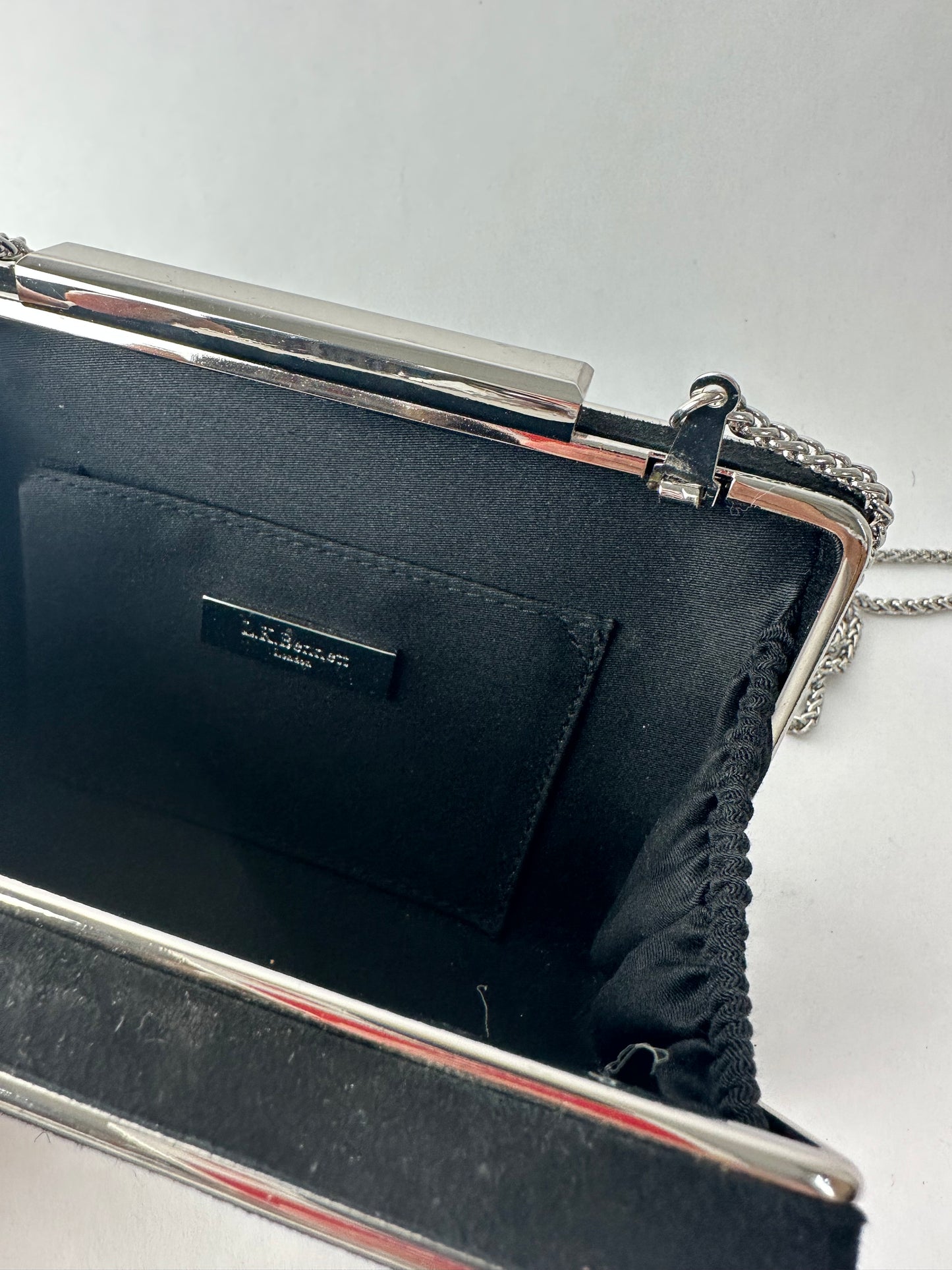 LK BENNET black suede small bag decorated with stars and silver chain