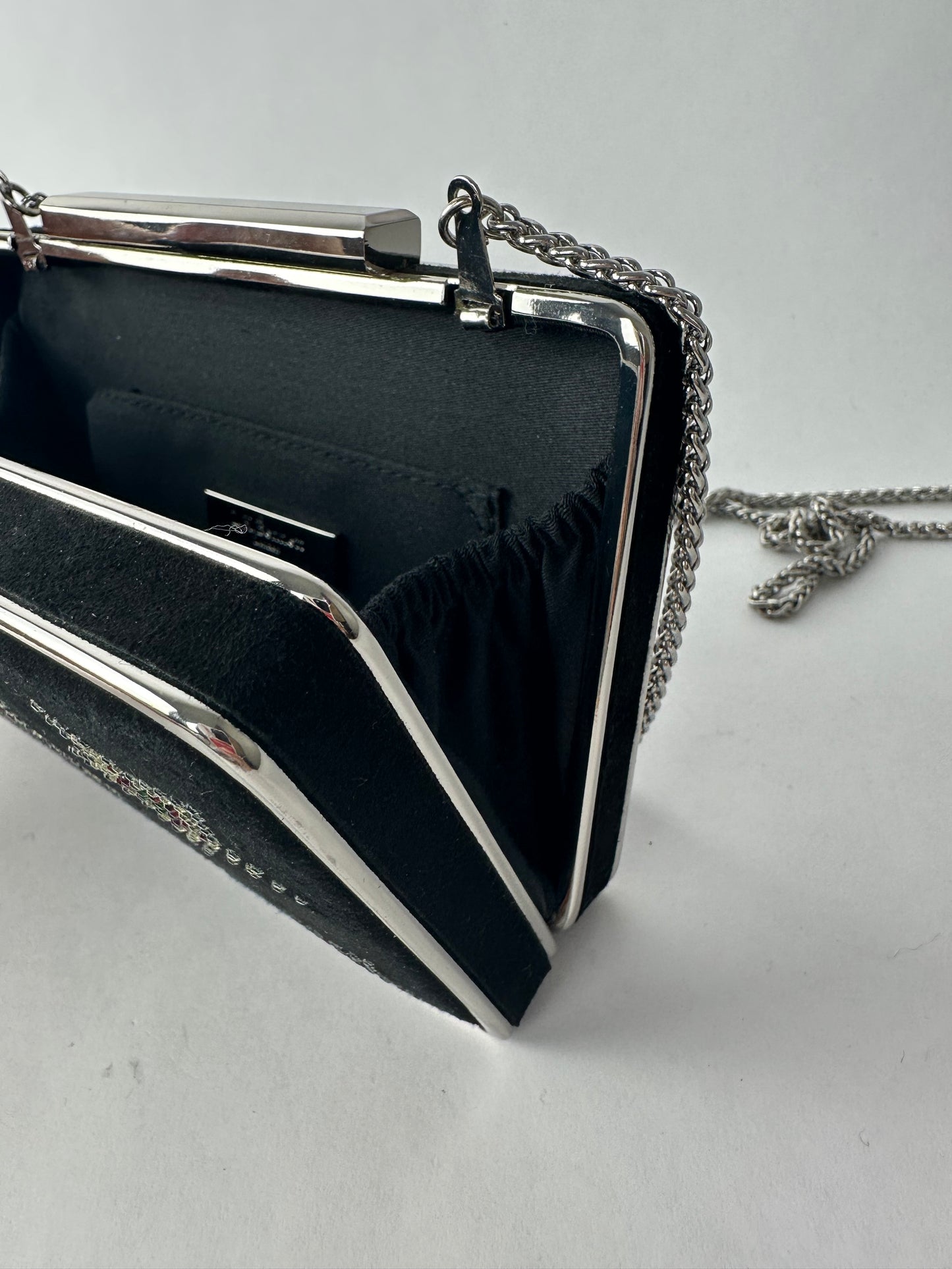 LK BENNET black suede small bag decorated with stars and silver chain