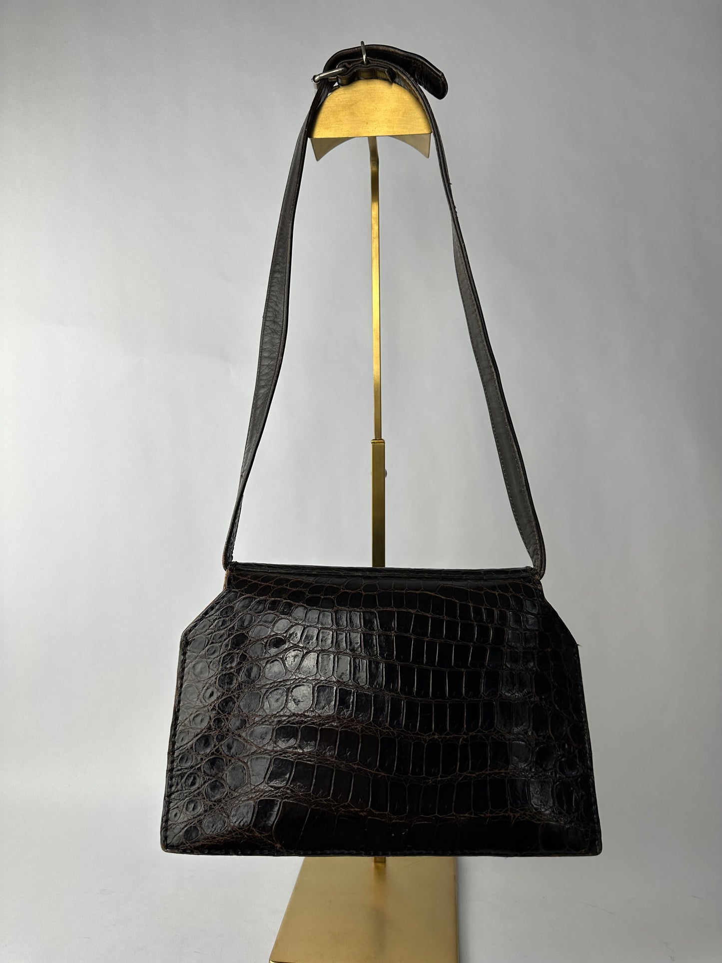 ANONYMOUS brown exotic leather bag with shoulder strap