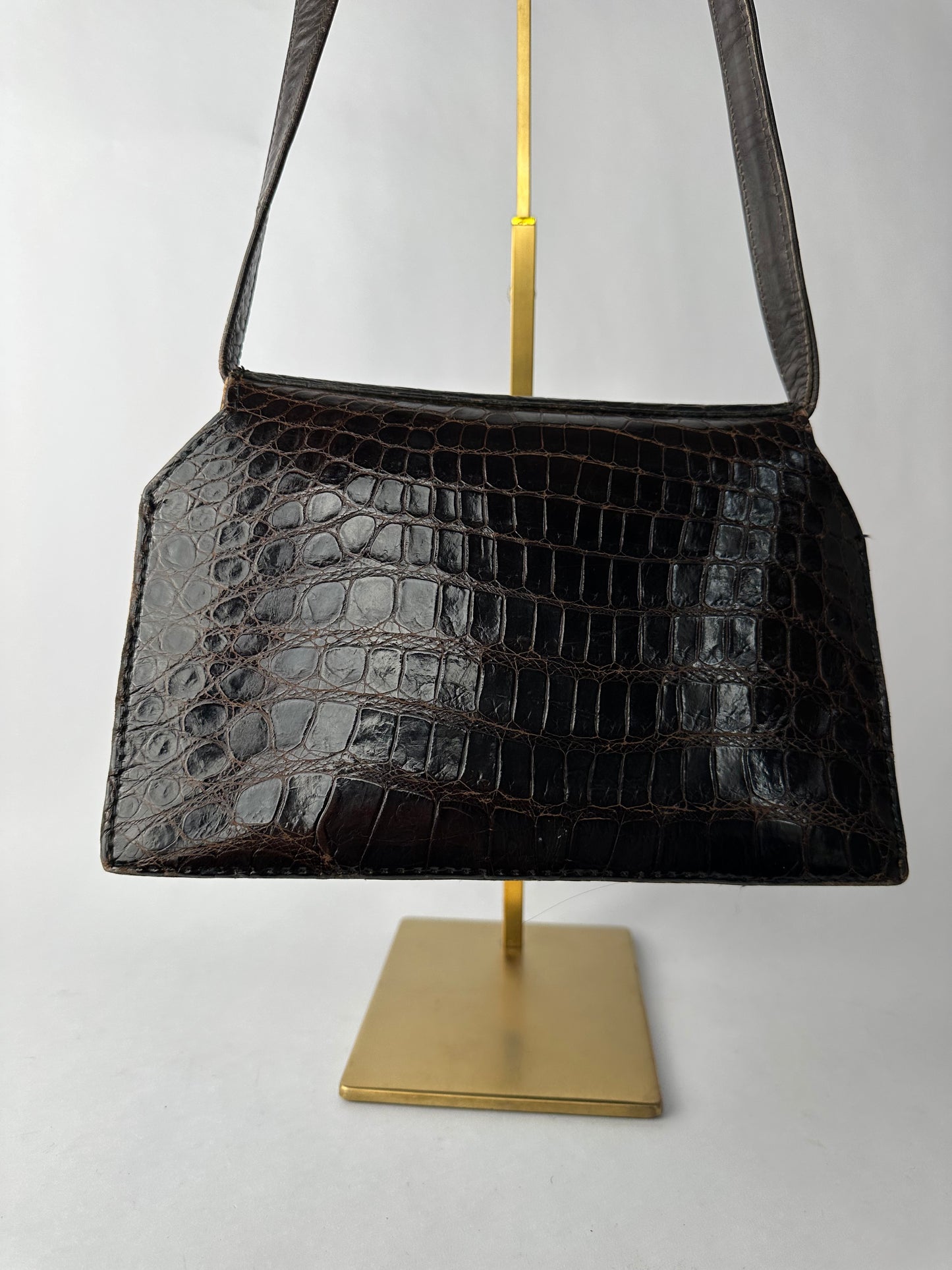 ANONYMOUS brown exotic leather bag with shoulder strap