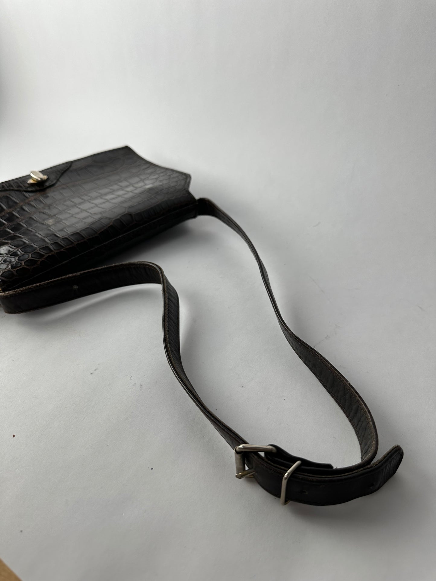 ANONYMOUS brown exotic leather bag with shoulder strap