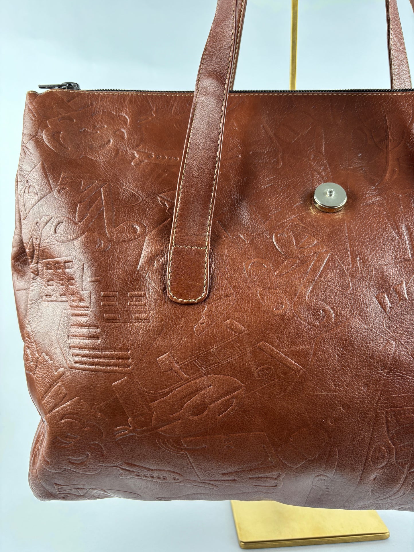 PRADA 1970 bag in cognac leather stamped with gold clubs