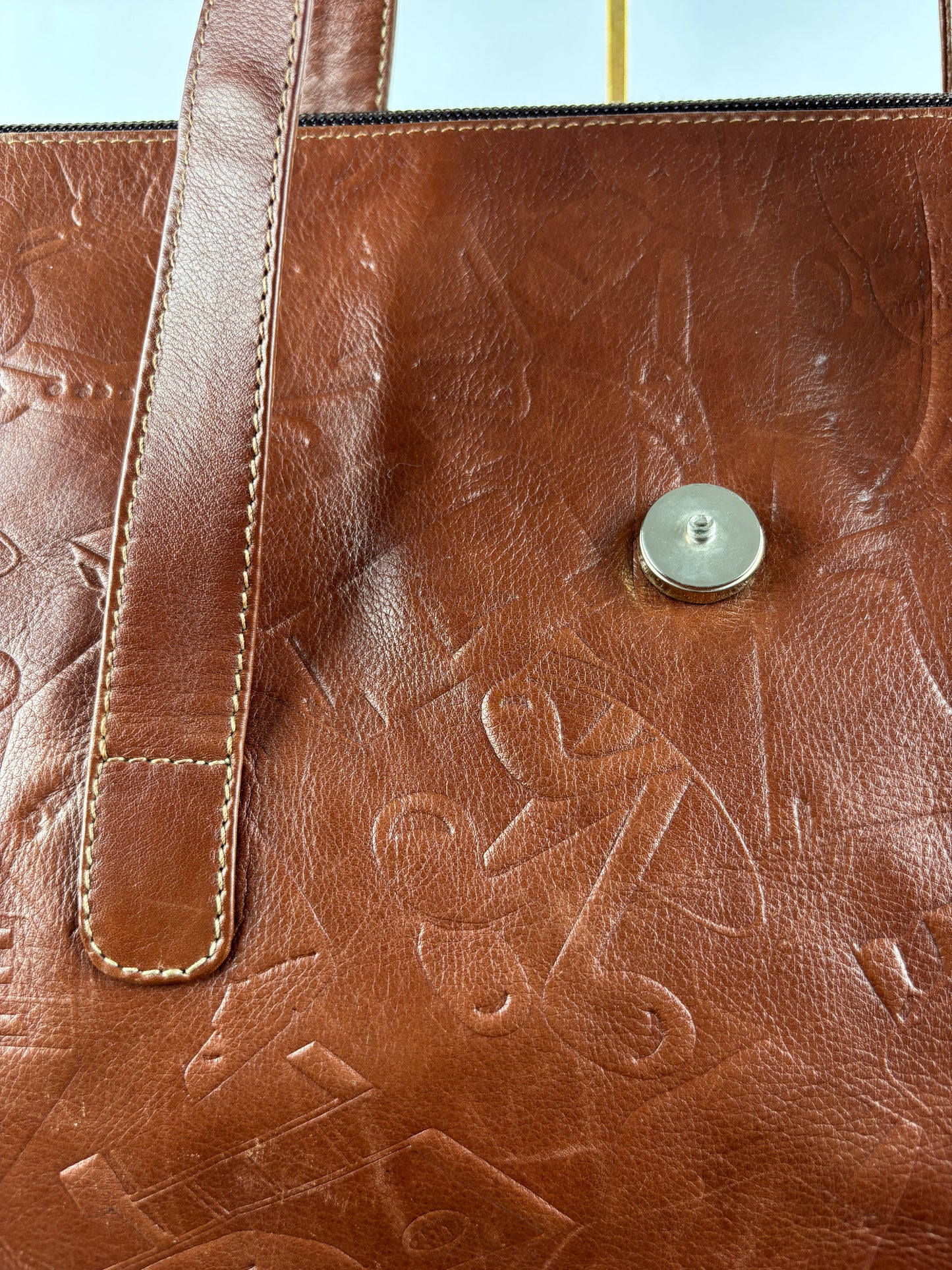 PRADA 1970 bag in cognac leather stamped with gold clubs