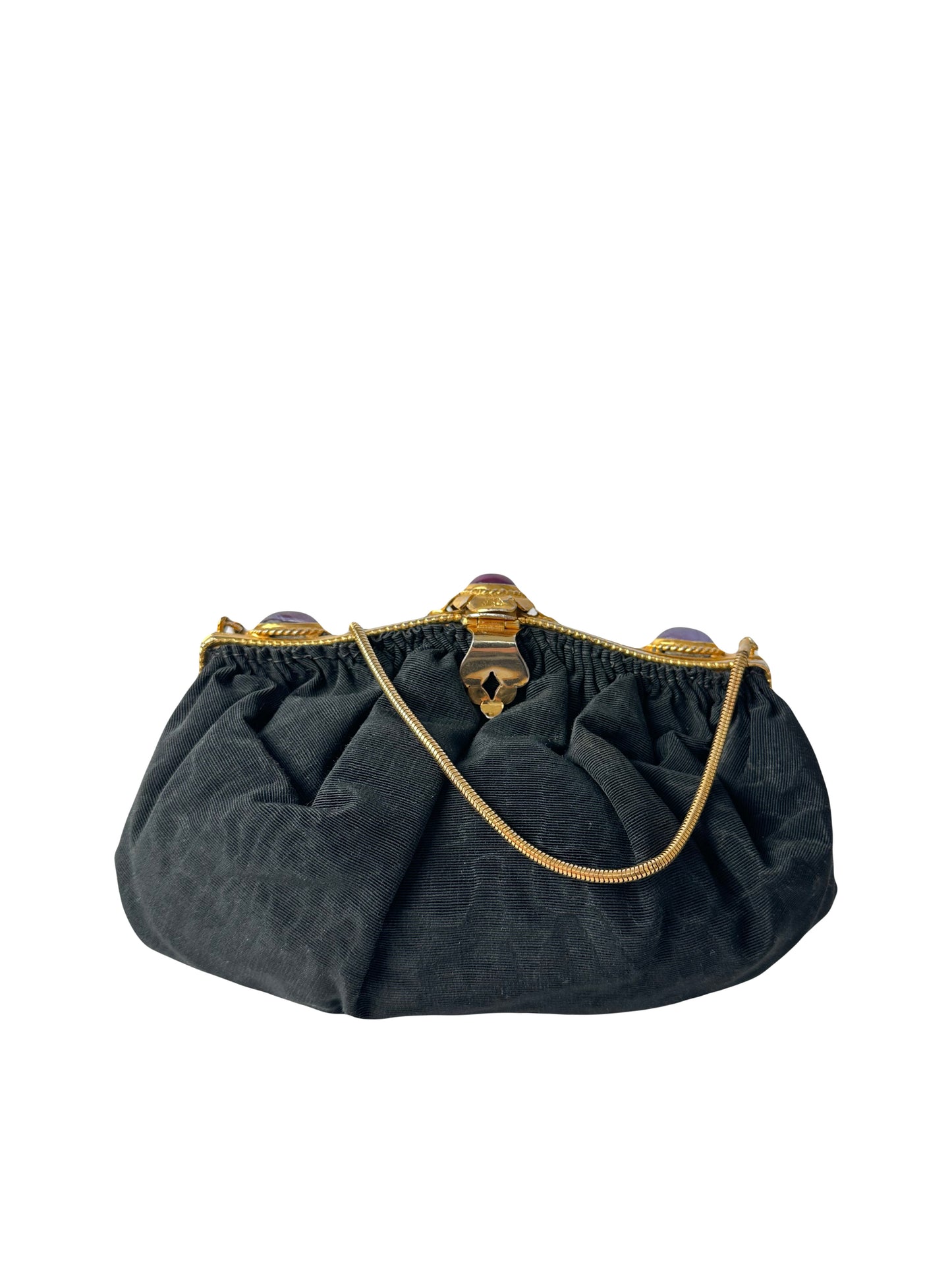 MINAUDIERE black canvas with 3 purple stones