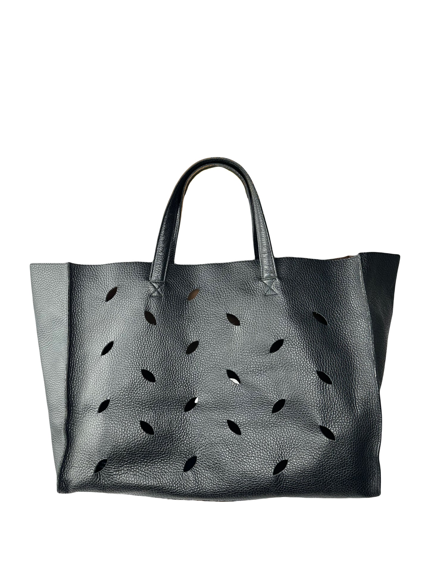 PIERRE HERME bag in black grained cowhide with openwork leaf motifs