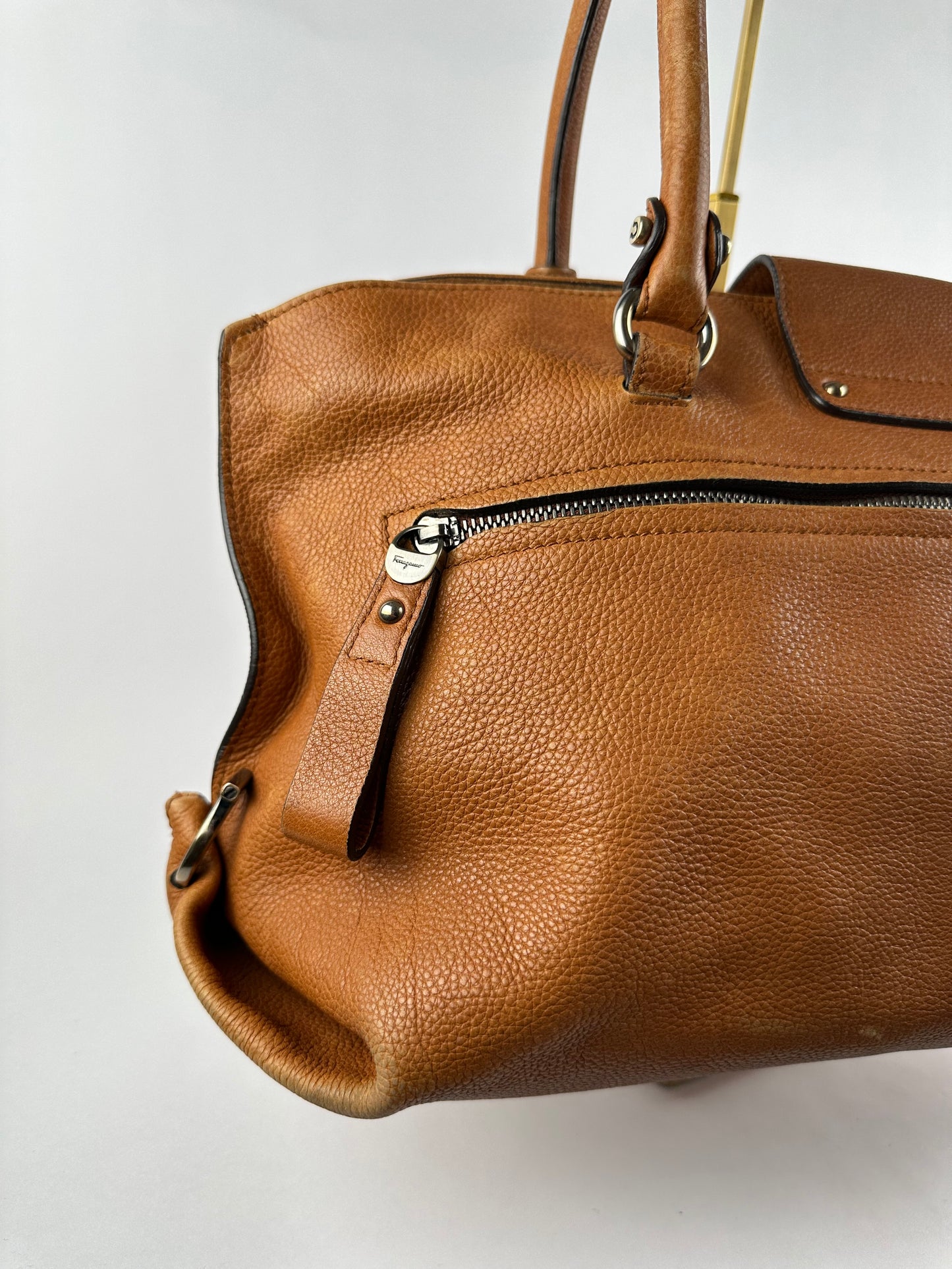 Vintage Salvatore Ferragamo Pumpkin Grained Leather Cabas