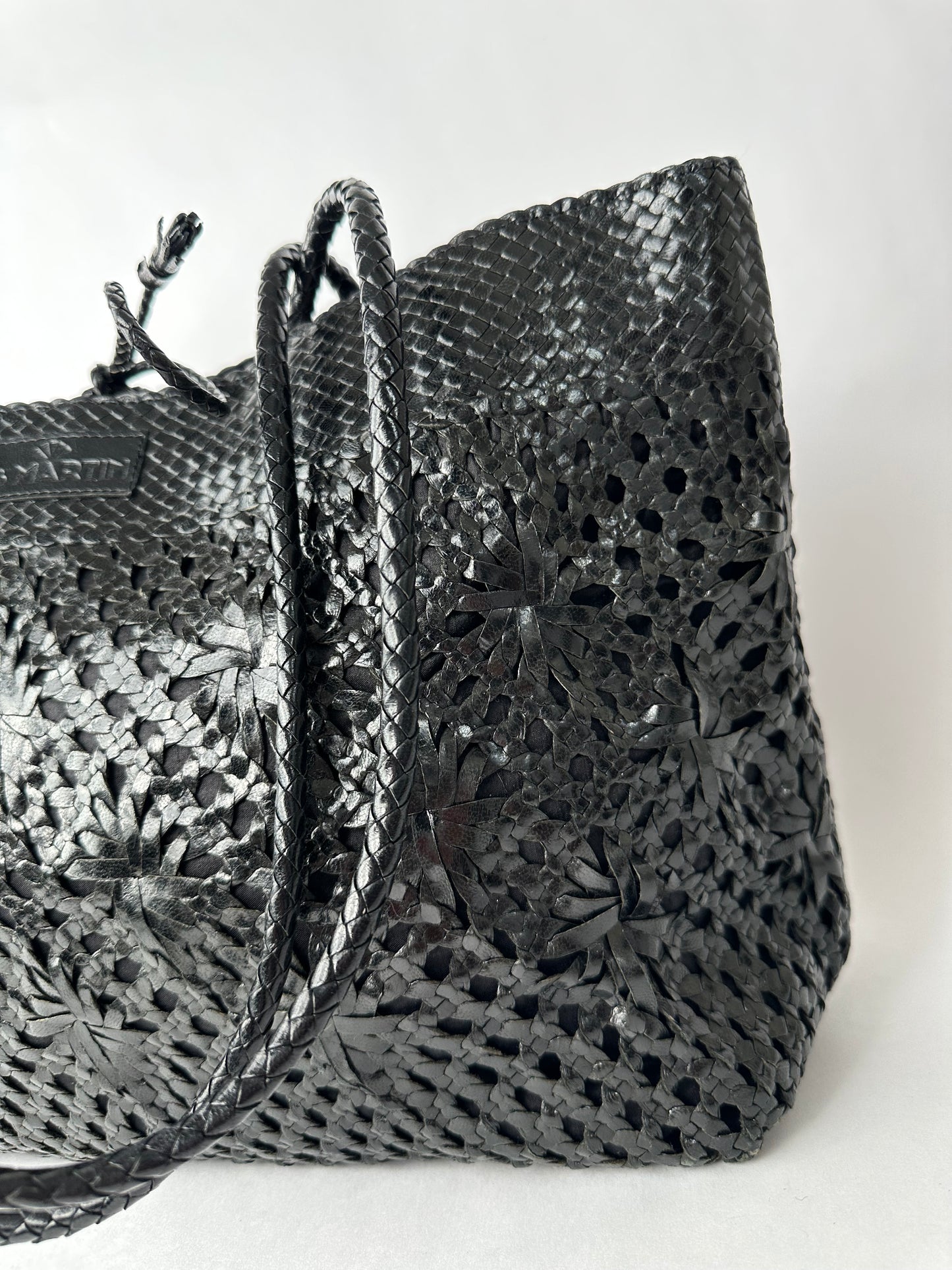 Black leather tote bag