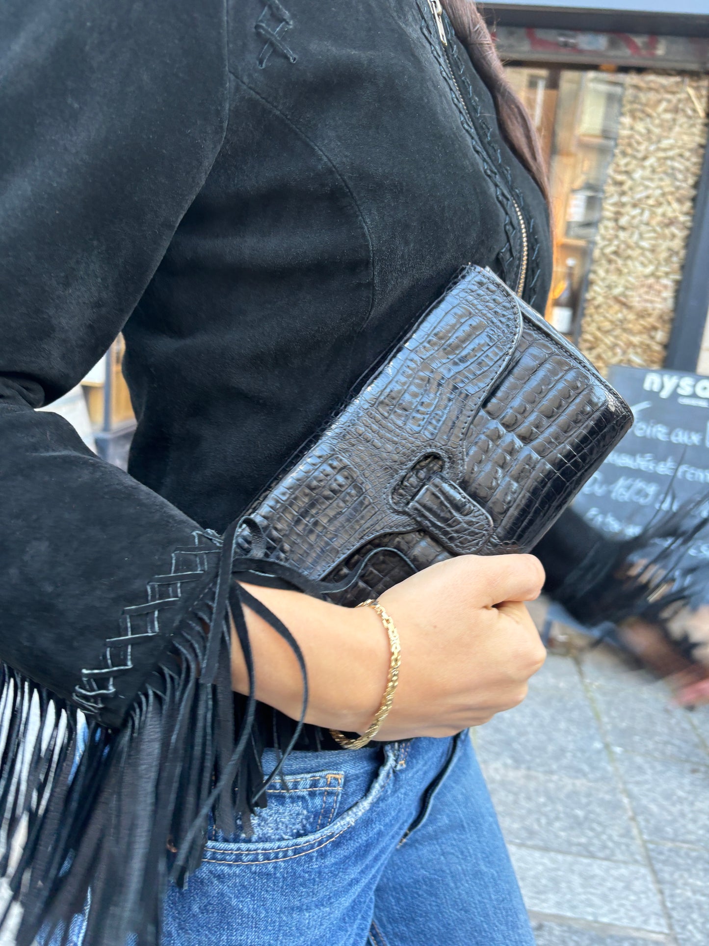 Charles Jourdan black leather clutch