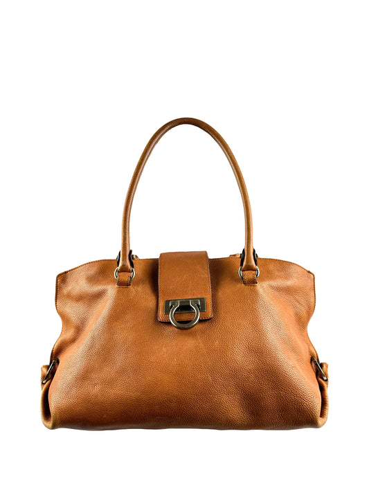 Vintage Salvatore Ferragamo Pumpkin Grained Leather Cabas