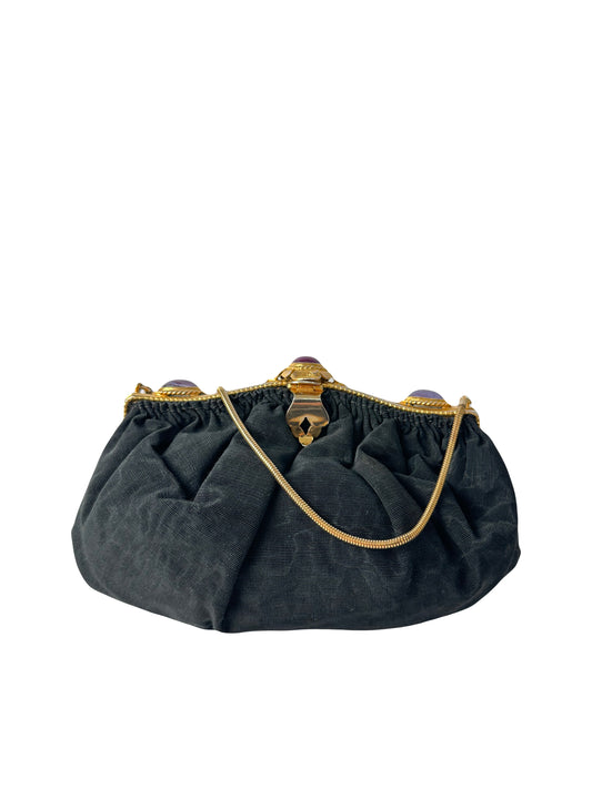 MINAUDIERE black canvas with 3 purple stones