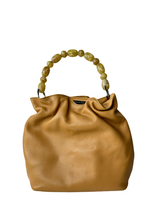 CHRISTIAN DIOR small malice bag in beige gathered leather, marbled resin beads