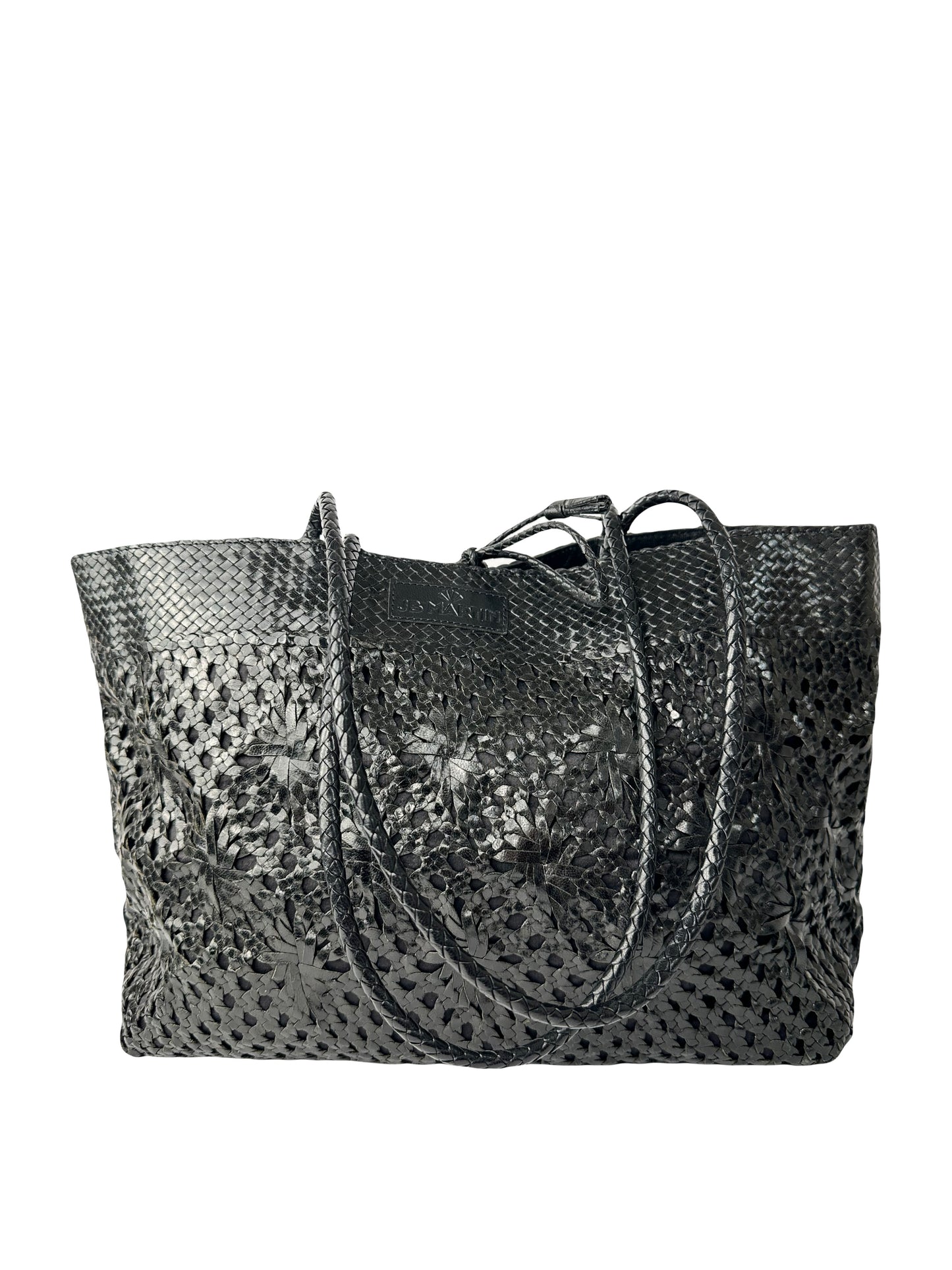 Black leather tote bag