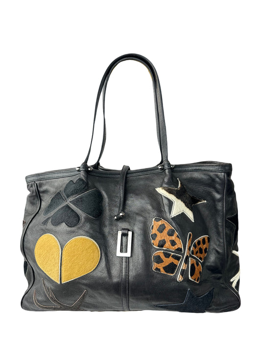 RENAUD PELLEGRINO leather tote bag with fur shape cutouts