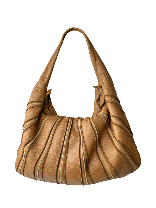 BOTTEGA VENETA shoulder tote bag in pink-beige grained calfskin with brown suede calf lining