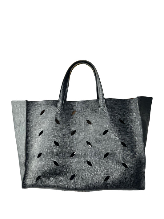 PIERRE HERME bag in black grained cowhide with openwork leaf motifs