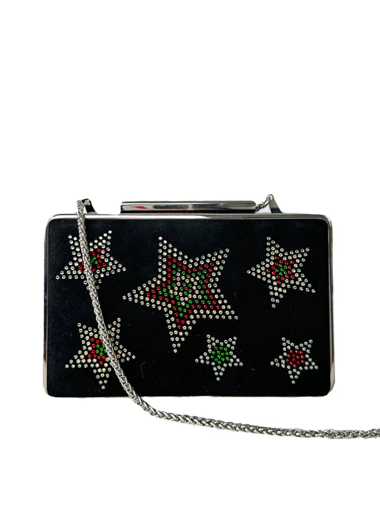 LK BENNET black suede small bag decorated with stars and silver chain