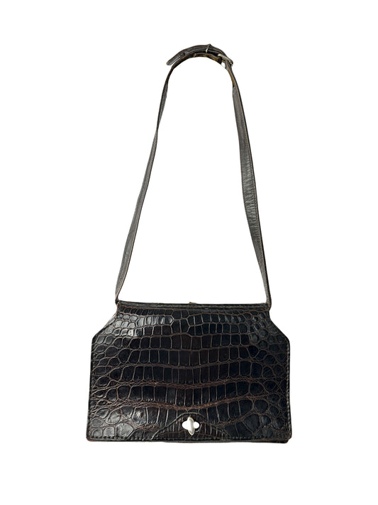 ANONYMOUS brown exotic leather bag with shoulder strap